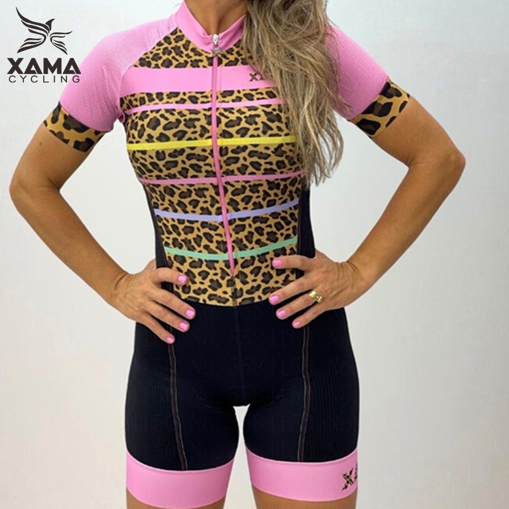 Dámský cyklistický overal Xama Cycling Sexy leopardí overal s krátkým rukávem Tri Suit Oblečení na cyklistický závod Pro velikosti 2XS-4XL