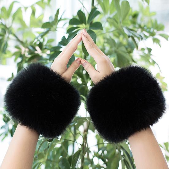 1 Pair Faux Fur Wrist Warmers Fluffy Women Plush Sleeve Cuffs Windproof Thermal Accessory for Jackets Sweaters