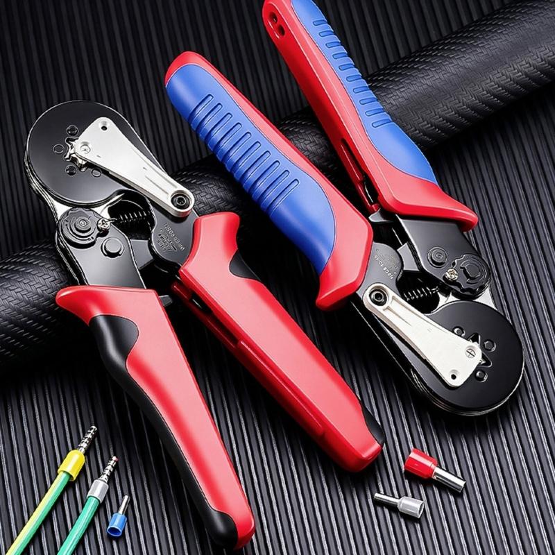 Manual Ferrule Crimping Pliers with Ratcheting Action, Guide Block, and Grip Shell for Wiring Repair and Install Work