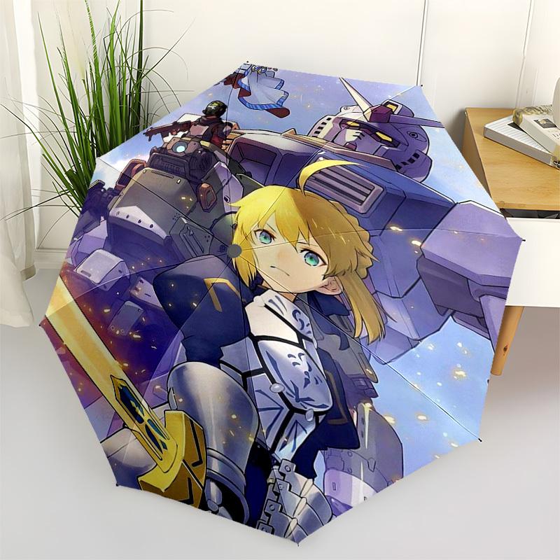 

1pc Outdoor Umbrella with Mobile Suit and Character Print - Automatic Opening/Closing, Portable 3-Fold Design, 8-Bone Iron Frame - Perfect Gift f