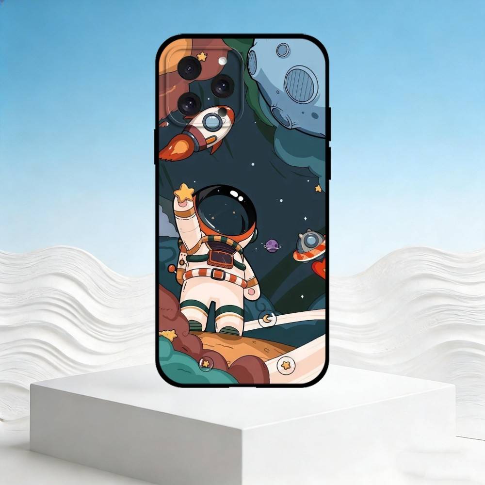 Q-Q version of astronaut Phone Case For iPhone 17,16,15,14,13,12,11 Plus,Pro Max,SE4Soft Silicone Black Cover