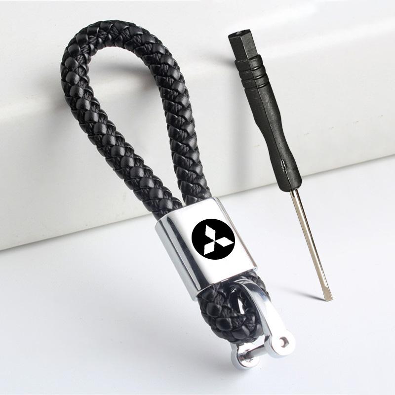 

Center Hub Cap Hand-Woven Leather Car Key Ring Rope Key Chain Waist Keychains for Mitsubishi Outlander Pajero L200 Ralliart
