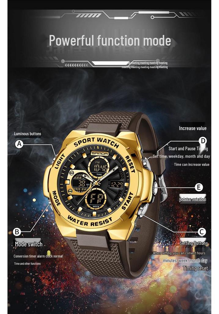 Sanda Men's Trendy Outdoor Sports Watch - Waterproof, Luminous, Multifunctional with Dual Display & Alarm.
