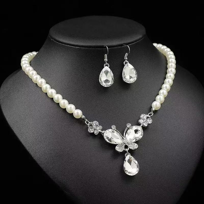 Elegant Bridal Pearl & Gemstone Necklace and Earring Set