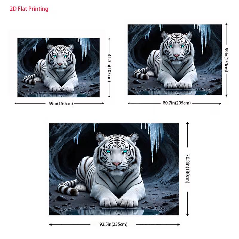 2D Wildlife White Tiger Backdrop 2D Icy Cave Blue Eyes Photo Background for Themed Shoot