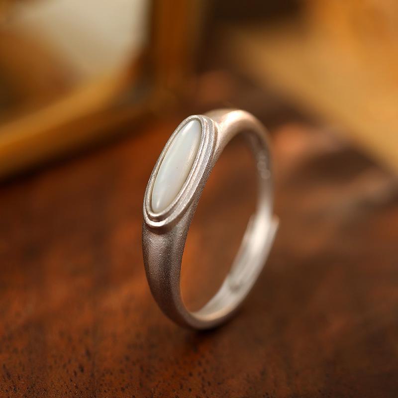 

Кольцо Banyan Tree S925 Silver Black Agate & White Pearl Frosted Ring - стильный женский аксессуар для пальцев в европейском, американском, японском и корейском стиле RS3030, Adjustable opening белый