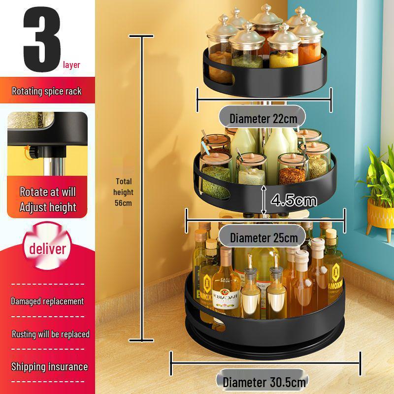 Modern Minimalist Rotating Spice Rack - Kitchen Organizer Shelf