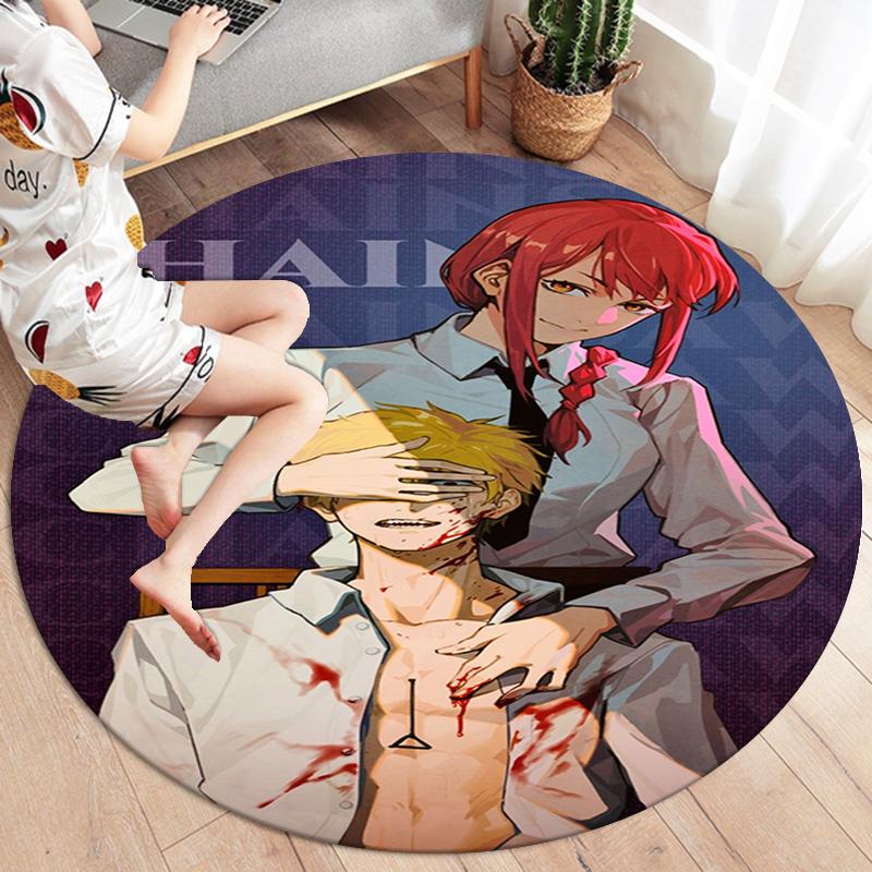 Chainsaw Man Round Area Rug Carpet Rug For Living Room Bedroom Sofa Playroom Decor Nonslip Floor Mat