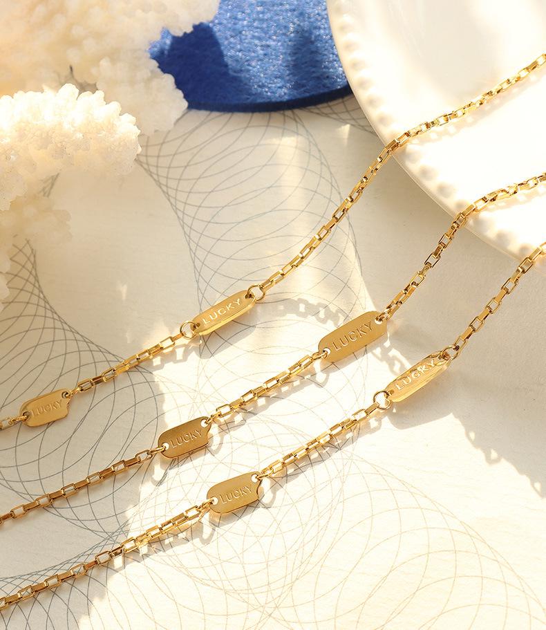 Korean Style Summer Cutout Double Pendant Collarbone Necklace, Titanium Steel with 18K Gold Plating P569