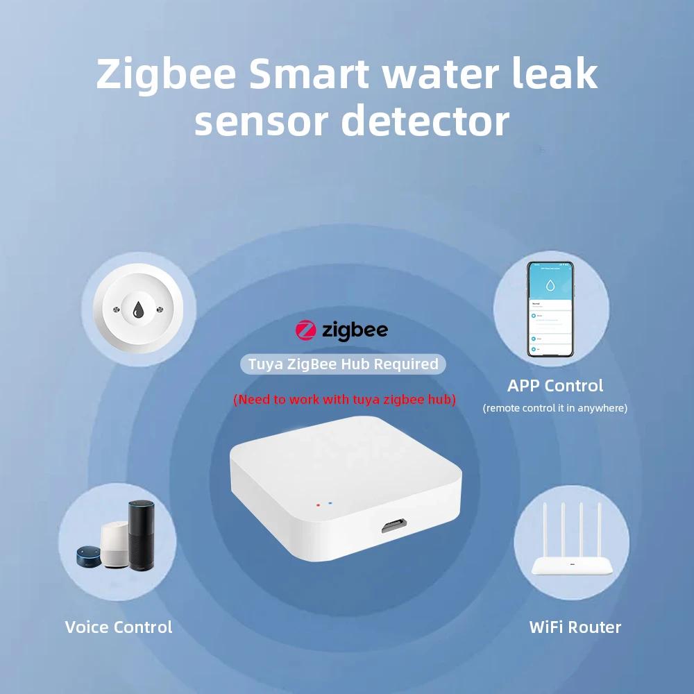 Tuya ZigBee Smart Water Leak Sensor Flood Detector Waterproof Overflow Alarm with Real Time APP Remote Monitor for Kitchen Bathroom Smart Life Gateway