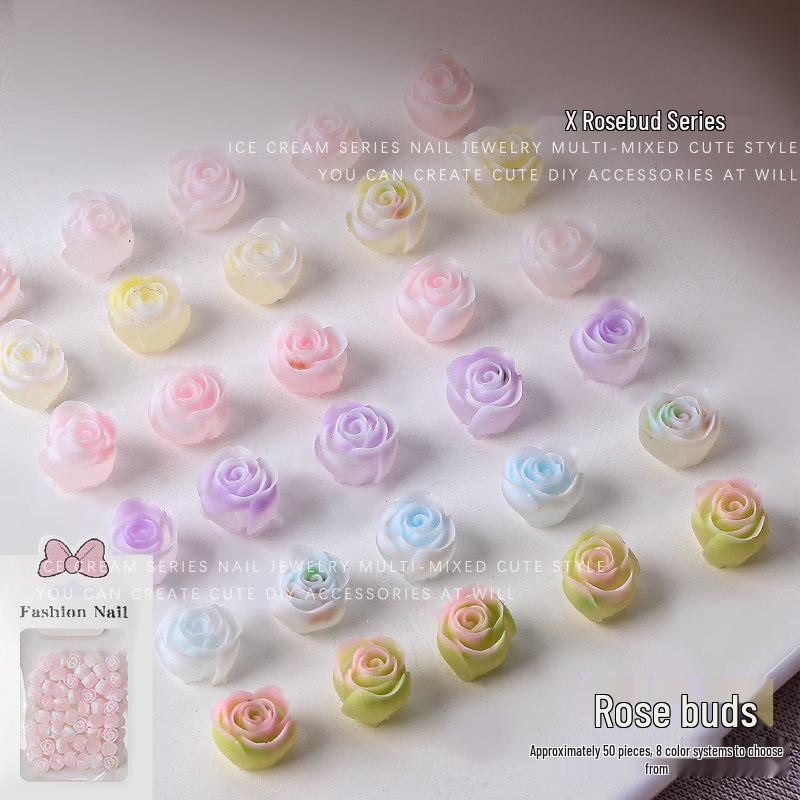 

Rosebud Resin Nail Art Rhinestones: 3D Floral Press-on Nails, Approx. 50 Pieces