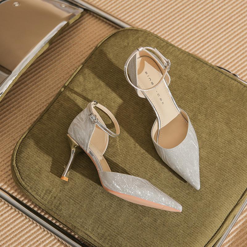 

82317 high heels women s spring 2025 new pointed bridal crystal wedding shoes temperament light mouth stiletto single shoes 39