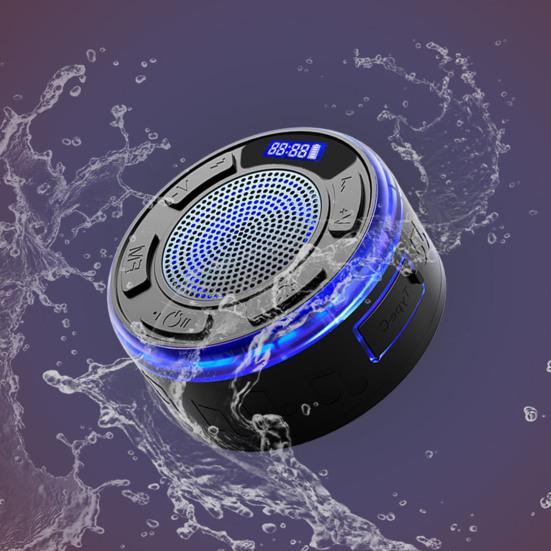 IPX7 Waterproof Shower Speaker with RGB Light LED Display Detachable Suction Cup Stereo Sound Bathroom Bluetooth-compatible Wireless Speaker