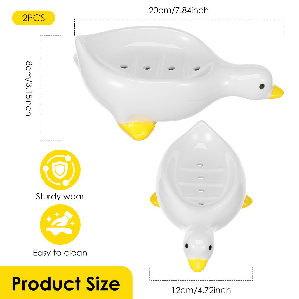 2 Pcs Ceramic Soap Dish Duck/Cat Shape Soap Dish Holder with Self Draining Design Cute Ceramic Soap Tray for Bathroom Kitchen