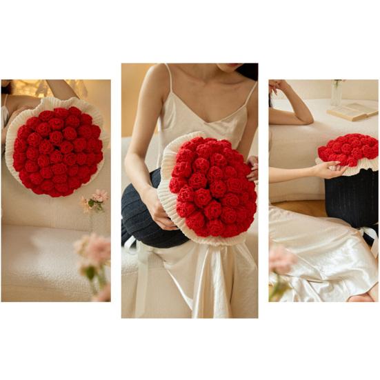 Rose Bouquet Throw Pillow Decorative Knitted Flower Pillow Couch Bed Throw Cushion Gift for Valentine's Day Mother's Day Christmas