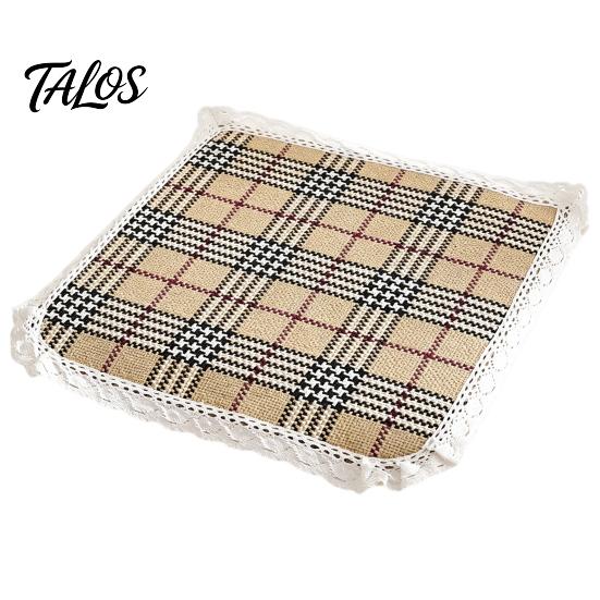 Thin Seat Pad for Home Cotton Linen Chair Pad, Striped Plaid Dining Mat with Lace Trim, Lightweight Wood Chairs Breathable Ties Office Barstool