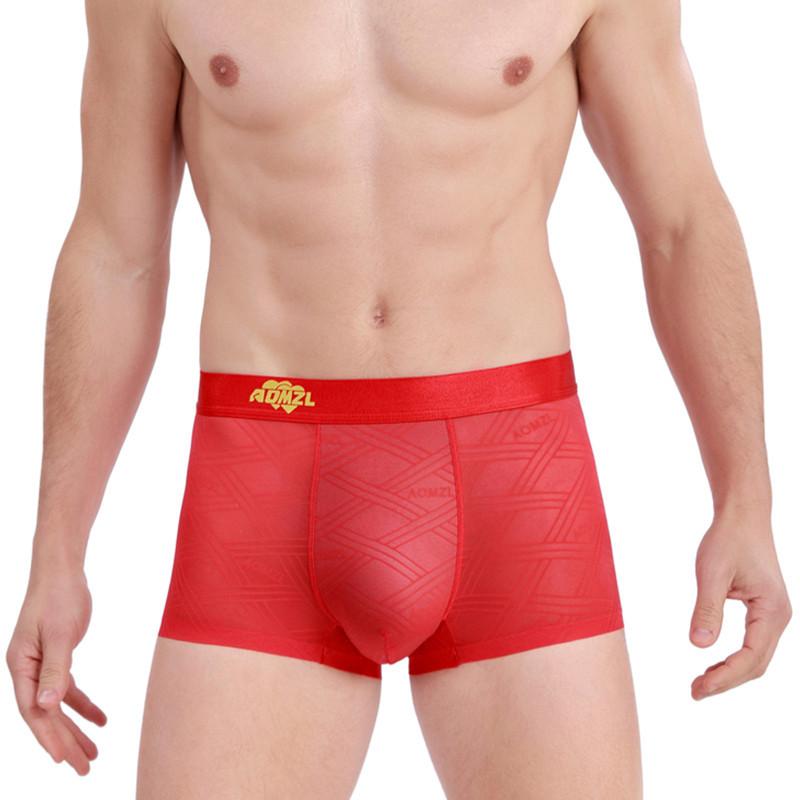 Nové žakárové bezešvé prodyšné boxerky z ledového hedvábí pohodlné pánské čtyřrohé šortky hlava