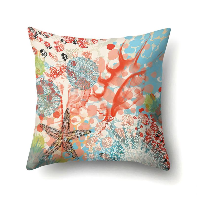 Polyester Pillowcase Peach Leather Velvet Cushion Cover Marine Life Seahorse Octopus Printed Pillow Bedside Cushion Cover