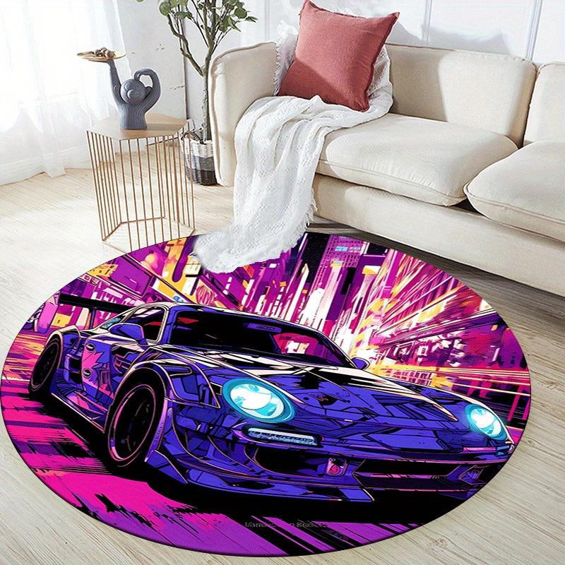 1pc Soft, Absorbent & Non Slip Speeding car Round Rug Soft Circle Rug for Living Room & Bedroom Decor, Chair Mats, and Unforgettable Home Gi