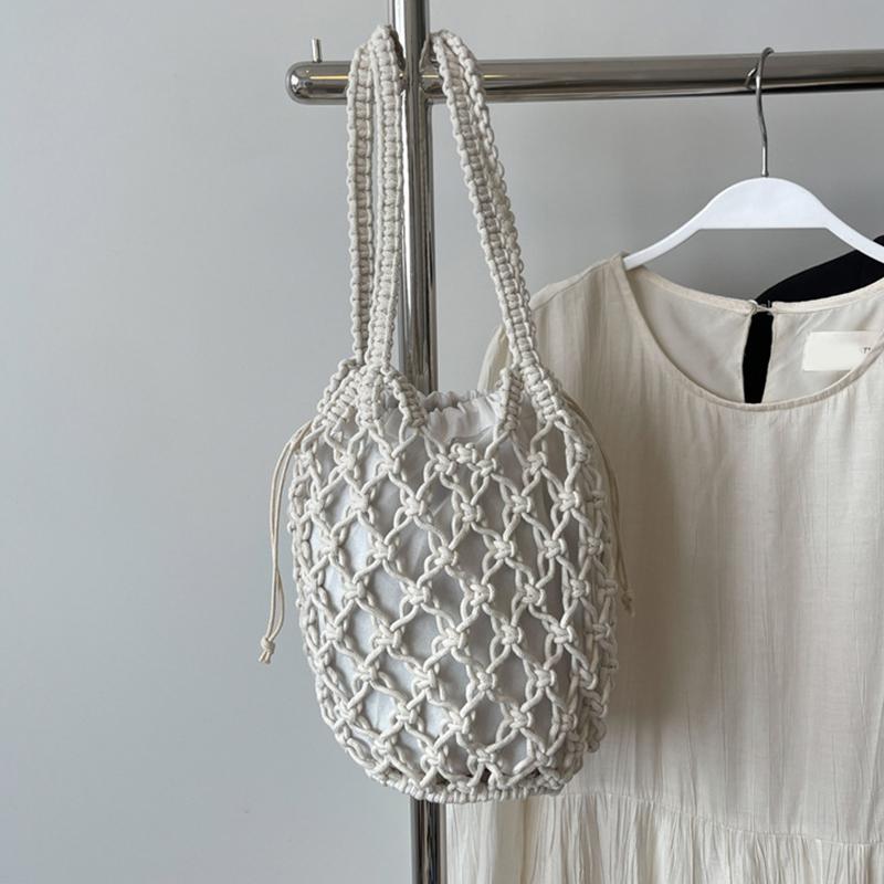 

Summer Beach Bag For Women Mesh Rope Knitted Bucket Shoulder Bags Reticulate Hollow Travel Shopper Totes Ladies Fashion Handbags
