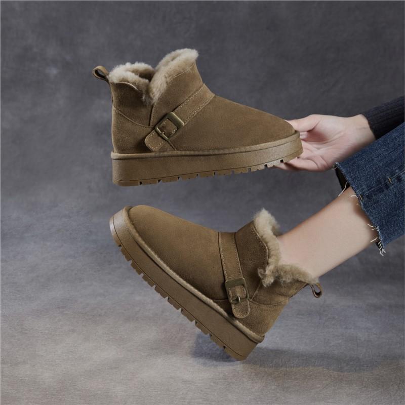 Johnature Cow Suede Snow Boots Women's Short Boots With Thickened Plush And Warm Cotton Shoes