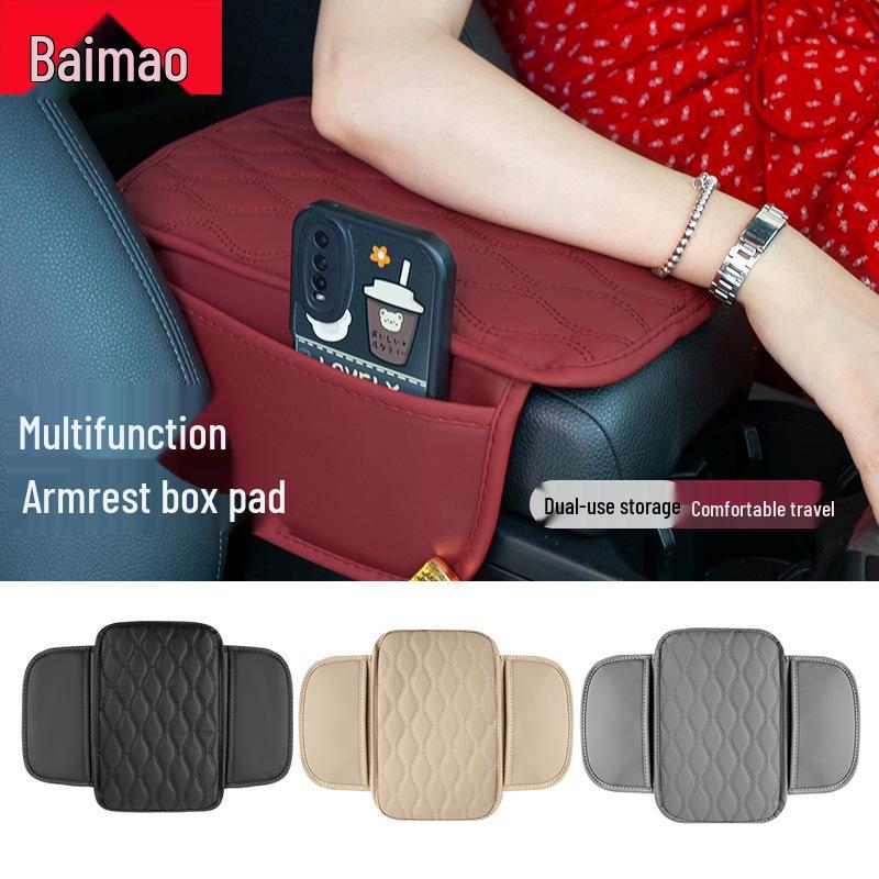 Skórzana podkładka na podłokietnik samochodowy z kieszeniami - Uniwersalne dopasowanie i konstrukcja podwyższająca