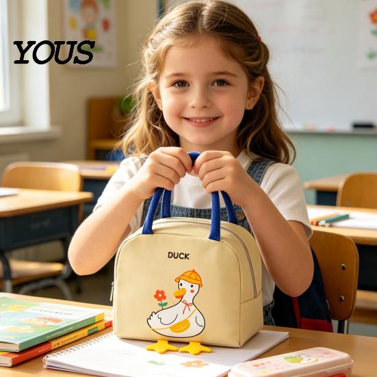 Waterproof Thermal Lunch Box Cartoon Insulated Bag, Durable Oxford Cloth Cooler Tote, Penguin/Duck Fresh Keeping Meal Carrier Patterns Print,