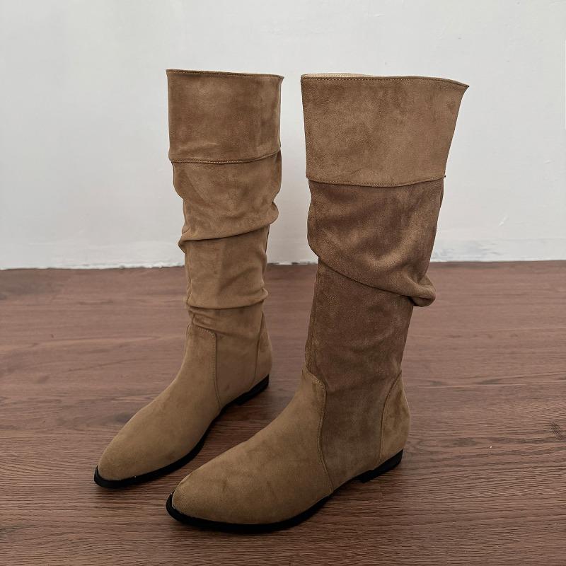 

Винтажные плиссированные женские ботфорты до колена, модные туфли на низком каблуке с острым носком, осенне-зимние, слипоны, современные длинные боты для женщин 35