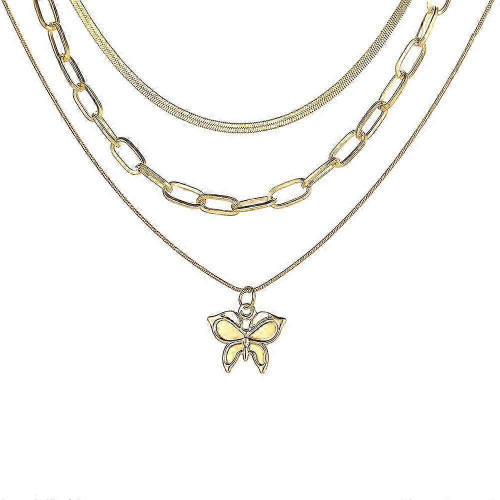 women simple butterfly pendant necklace multi-layer necklace 25-26