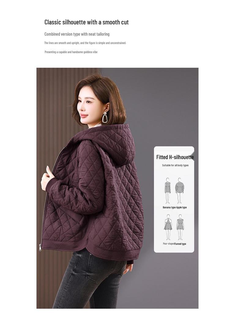 Women's 2024 Winter Casual Quilted Cotton Hooded Jacket, Loose Fit, Plus Size, Solid Color, Thick and Warm.