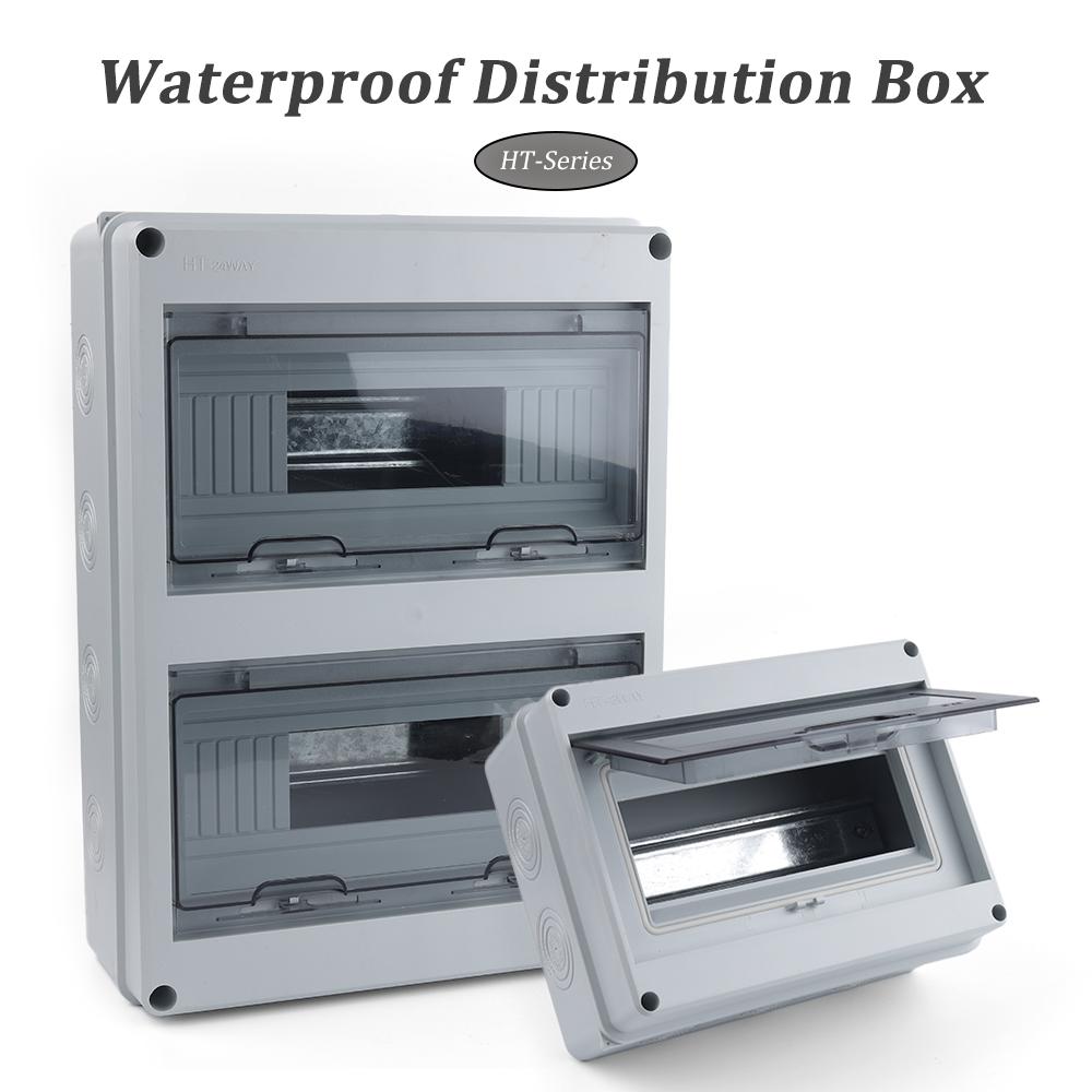 IP65 Waterproof Distribution Box HT-5/8/12/15/18/24 Way ABS Plastic Material Transparent Visual Window Wall-mounted Outdoor Use