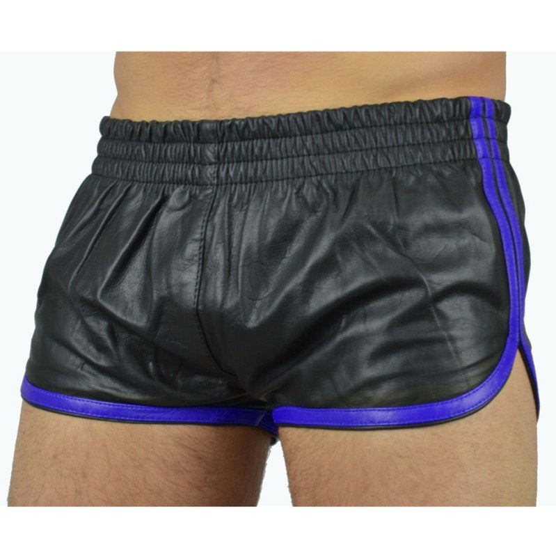 Short Imitation cuir Sports Line Noir-Bleu - MenSexyWear - Cuir, Latex et Vinyle