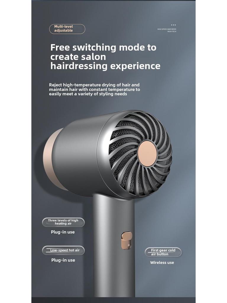 High-Speed Rechargeable Leafless Hair Dryer with Negative Ion Technology for Quick-Drying and Hair Care