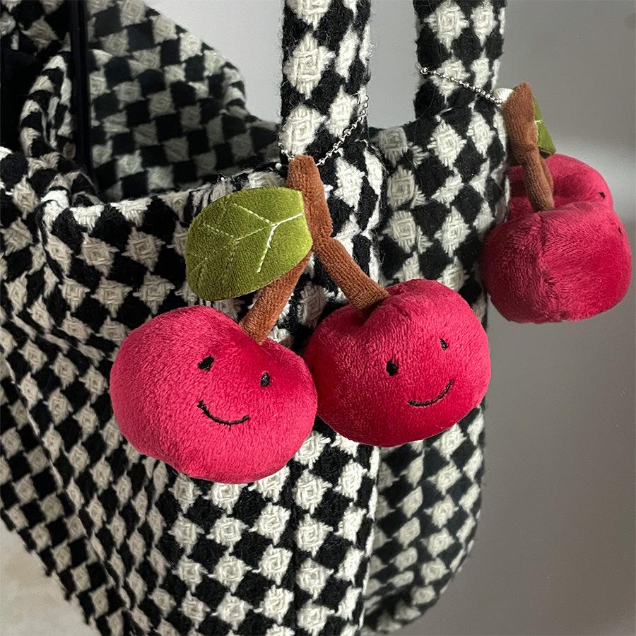 Cherry Plush Pendant Keychain - Cute Fruit Doll Bag Ornament