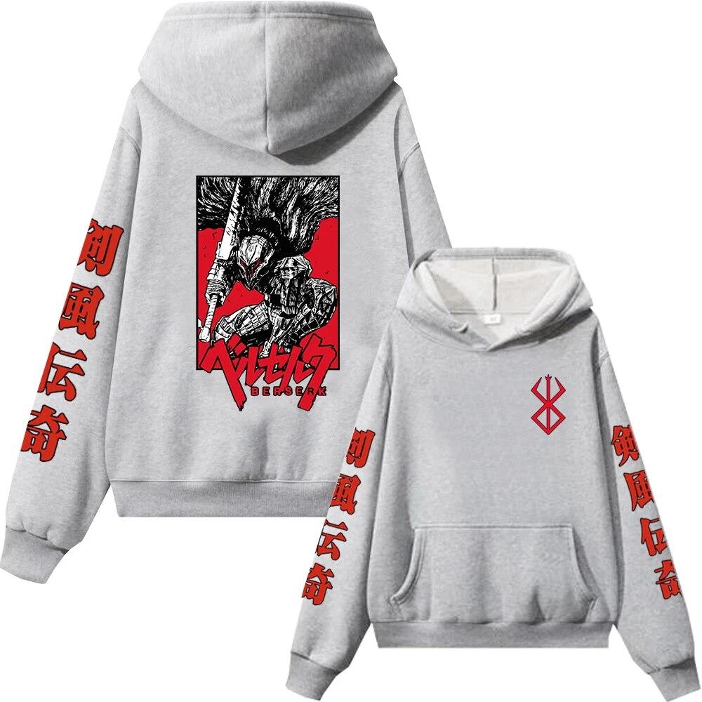 

Аниме Berserk Guts Графический принт с капюшоном Мужчины Женщины Толстовки Повседневная Свободная винтажная толстовка Harajuku Мужской Four Seasons Уличная одежда Манга Пуловер 4XL серый