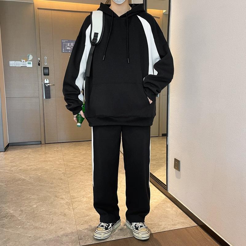 Men s Clothing Trendy Brand Set 2025 Loose Hoodie Teenagers Versatile Casual Sports Two-piece M