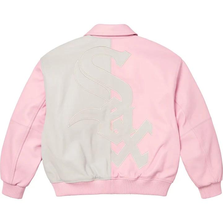Supreme Chicago White Sox Leather Varsity Jacket Pink