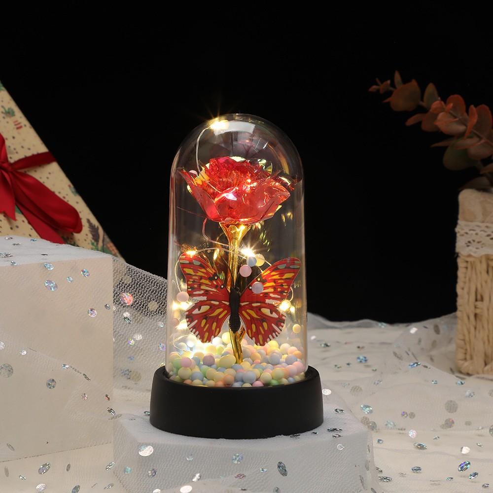 Eternal Flower Glass Cover Gold Foil Flower Colorful Led Light Romantic Valentine's Day Christmas Creative Gift Ornament
