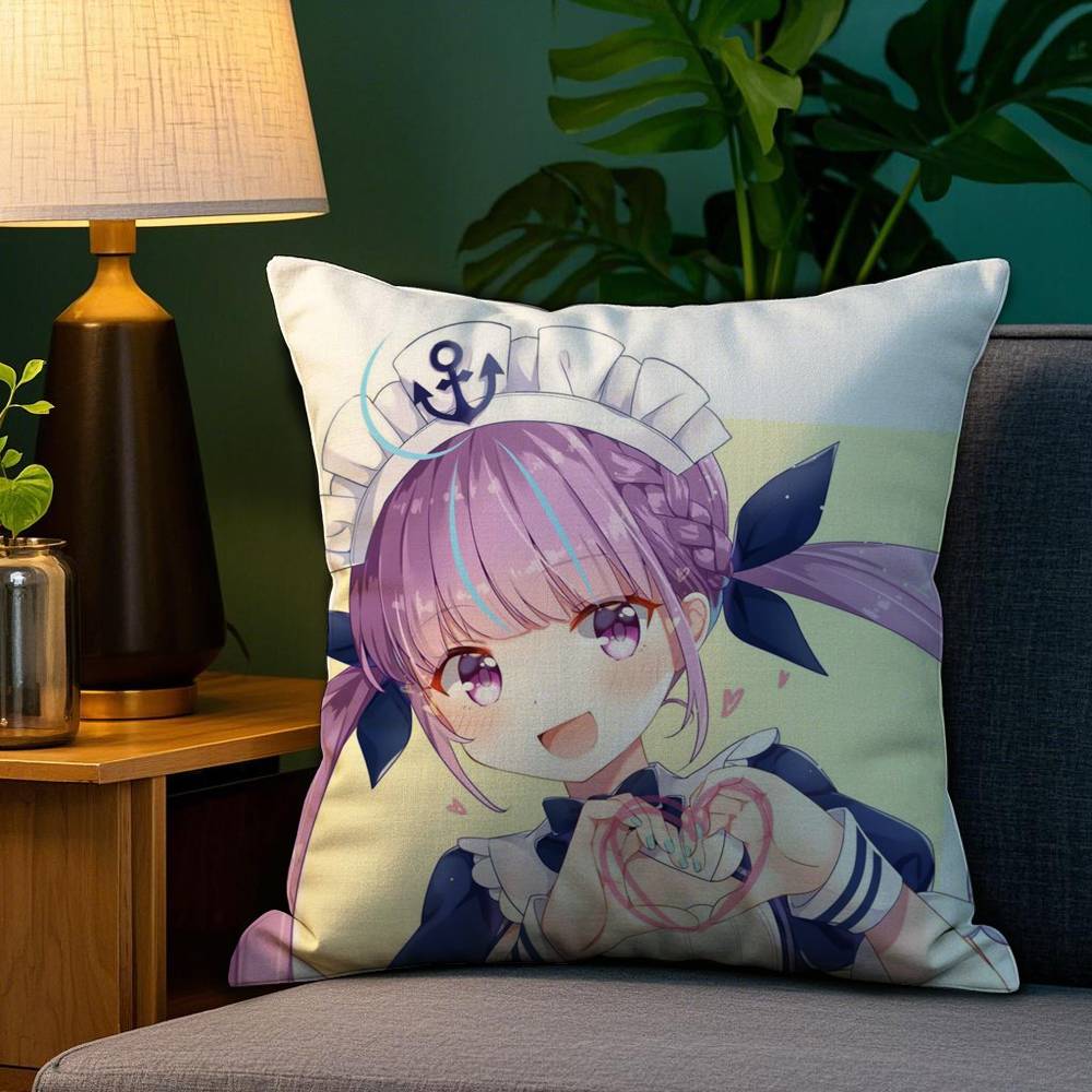H-Hololive M-Minato Aqua Pillow Case Plush Fabric Soft Double Sided Print Sofa Cushion Cover Throw Pillow Covers