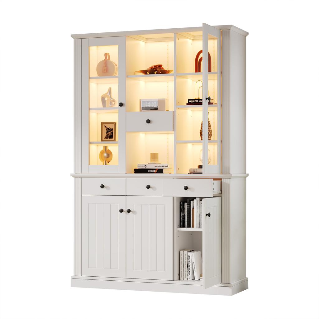 N625P293053054055W)Vetrina con LED, 4 Cassetti e 5 Ante, 21 Scomparti, Mobile Soggiorno, MDF, 119,5*40*180cm