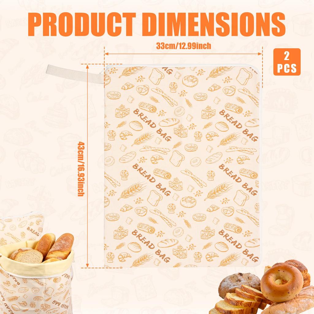 2Pcs Beeswax Bread Bags 13x17Inch Organic Beeswax Sourdough Bag with Zipper Large Capacity Food Preservation Bag for Kitchen
