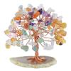 AEE4-Mini Crystal Money Tree Copper Wire Wrapped Agate Slice Base Healing Gemstone Yoga Feng Shui Trees Home Decor
