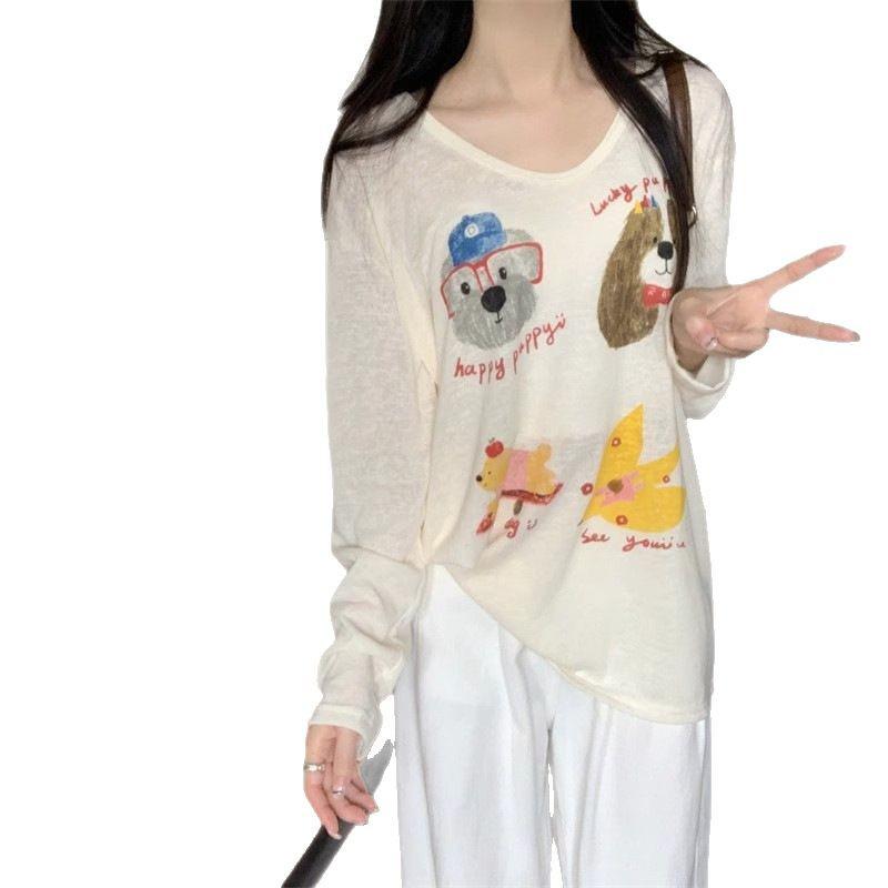 Damen Langarm Nischen-Print Sonnenschutz-Top - Modische lockere Strickjacke für Frühling/Sommer