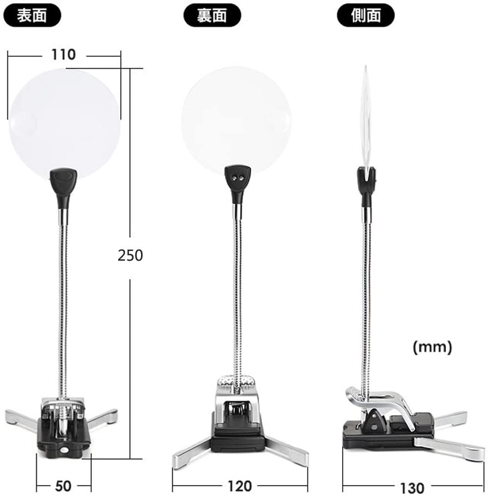 COOLEAD Stand Magnifying Glass with LED 11cm Lens Adjustable Angle and Ideal for Desktop Nail Precision and More Light, Clip-on Compatible, Diameter,