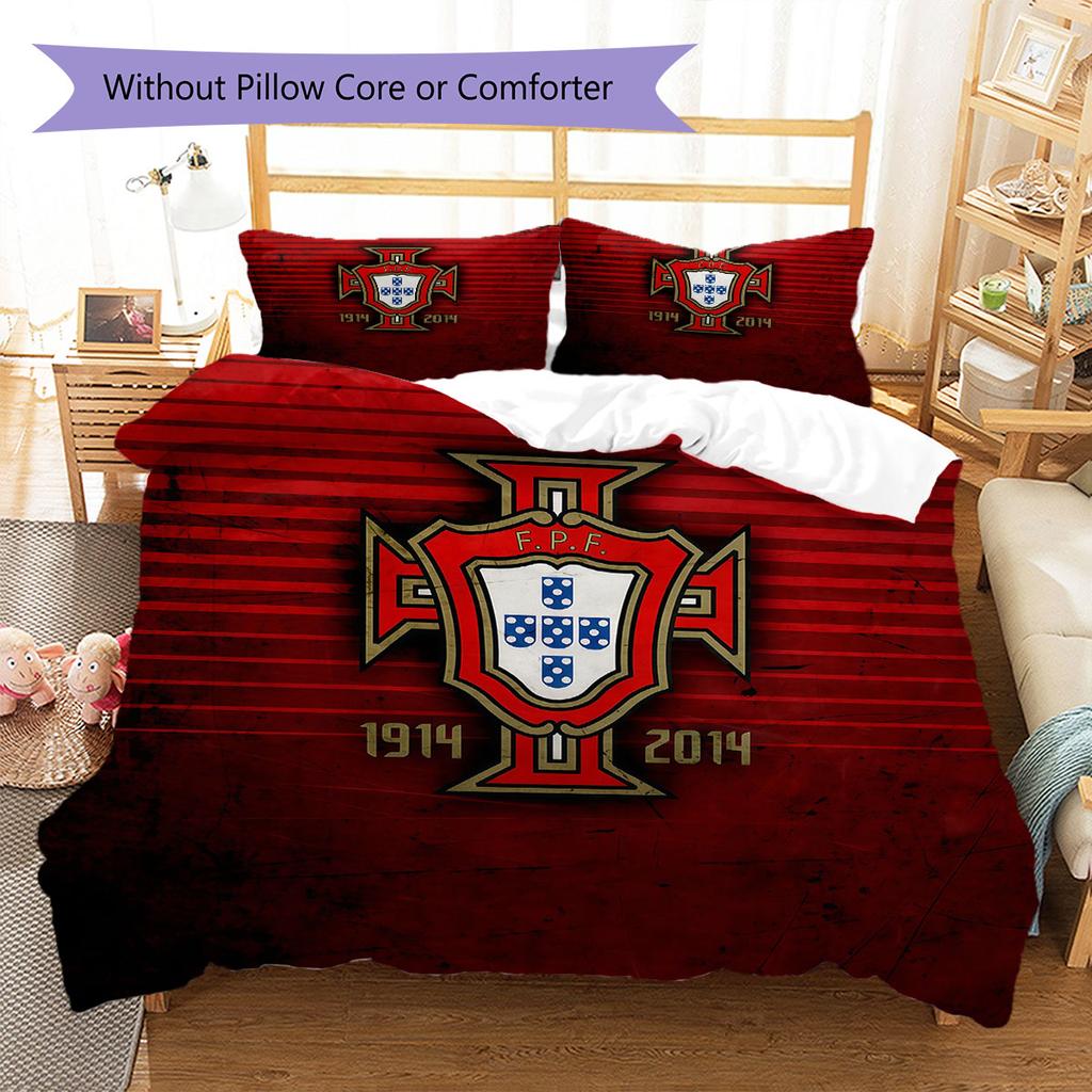 Portugal National Football Team Pattern Bedding,Quilt Set Quilt Cover Pillowcase Home Birthday Gift(1 * duvet cover + 2 * pillowcase, without core)