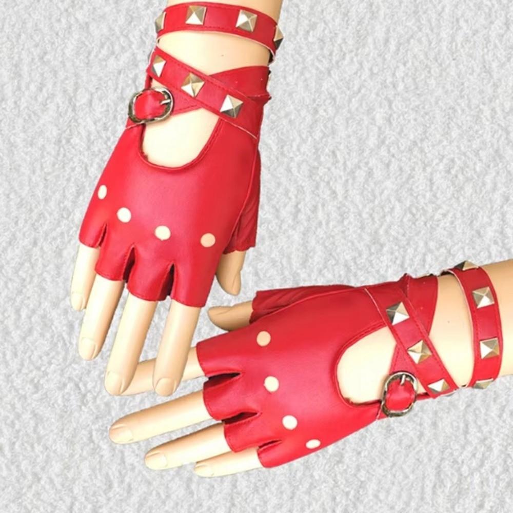 Cool Rivets Belt Wrist Gloves Punk Fingerless Mittens Performance Gloves  Disco Dancing