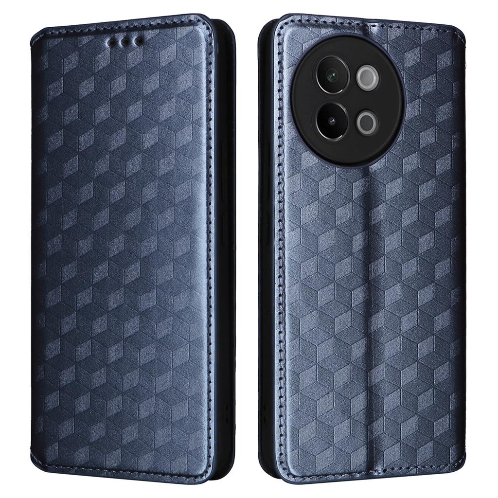 For vivo S18e 5G Leather Case Magnetic Closure Phone Cover Rhombus Pattern