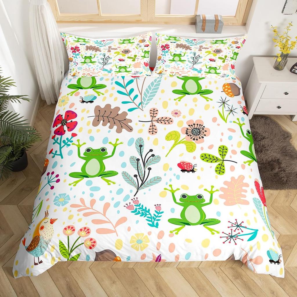 Comforter Cartoon Lion Kids Jungle Botanical Comforter Floral Zoo Animal Bedding Set Woodland Leaves Flowers
