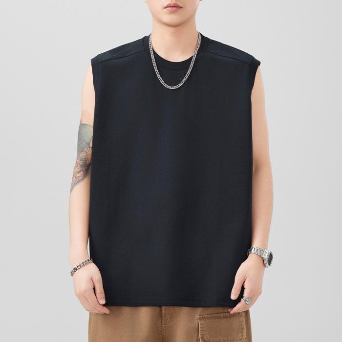 260g Heavy Solid Color Vest Men's Round Neck Sleeveless T-shirt Loose Base Shirt New Summer Style