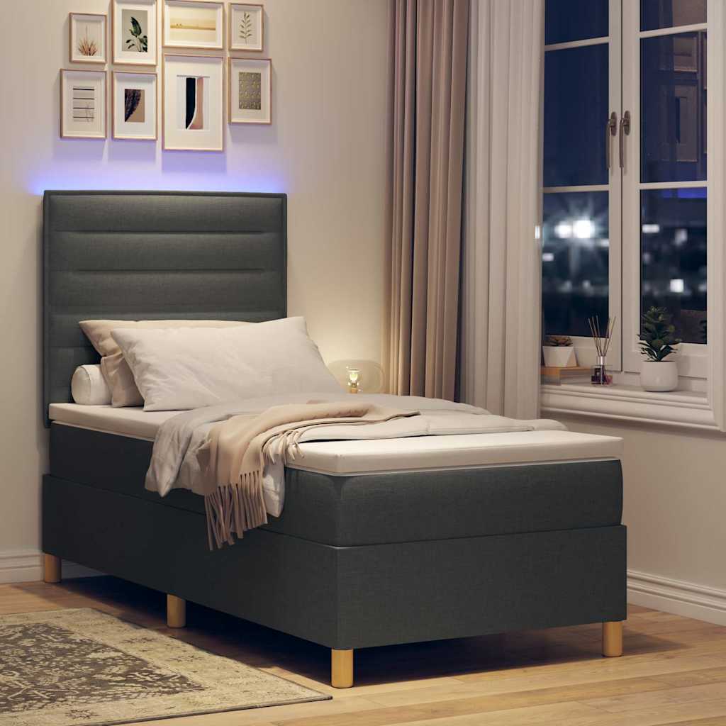LED Box Spring Bed with Mattress Dark Gray 80 x 200 cm Fabric